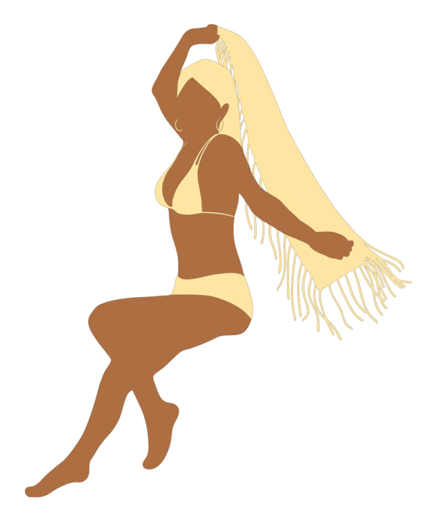 vector silhouette of blonde sexy woman in swimsuit with pareo sitting sideways